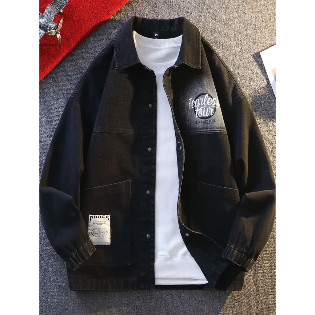 Primavera outono estilo americano rufião bonito Retro Denim jaqueta masculina na moda Casual solto jaqueta de carga masc