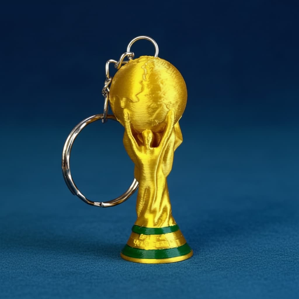 Kit Chaveiro Troféu Copa do Mundo Cor Ouro 24k Premium Silk Lembrancinha Futebol Luxo Réplica Fiel