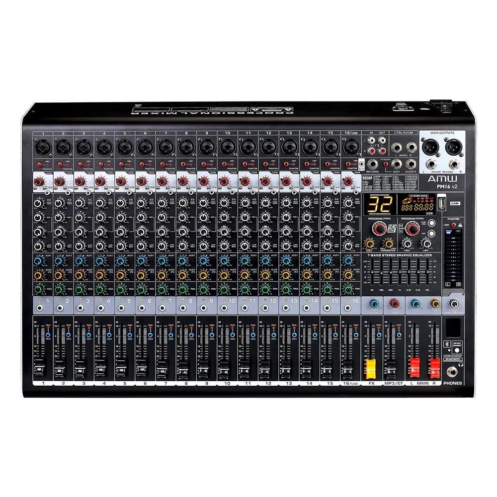 Amw Pm16 v2 Fx - Mesa De Som 16 Canais 99 Efx DSP Interface USB Eq BT
