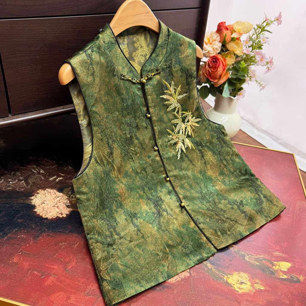 2025início do outononovo estilo chinês Retr Jacquard boladeaç colete gola alta mais magro