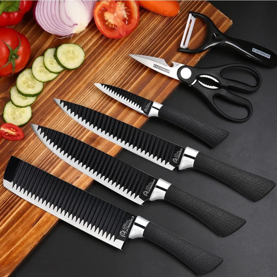 Jogo de Facas Aço Carbono 6 Peças Profissional Churrasco e Cozinha Luxo