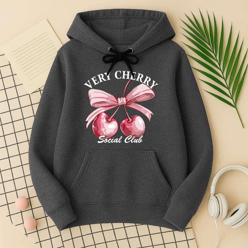 Blusa de Frio Moletom Feminino Cereja Laço Very Cherry Social Club Tendência Confortável P ao G4