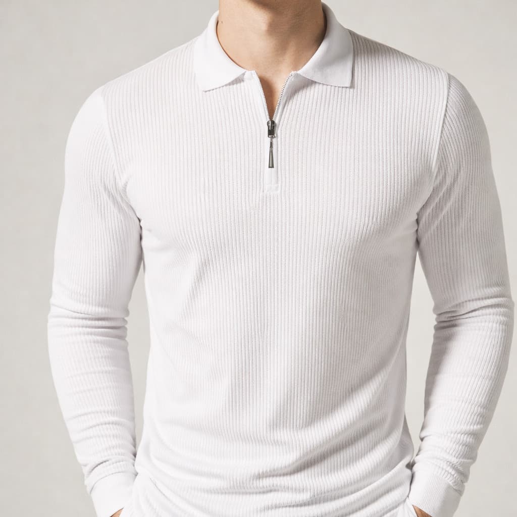 Camiseta Camisa Polo Canelada Manga Longa Com Ziper Masculina Malha Premium Slim fit