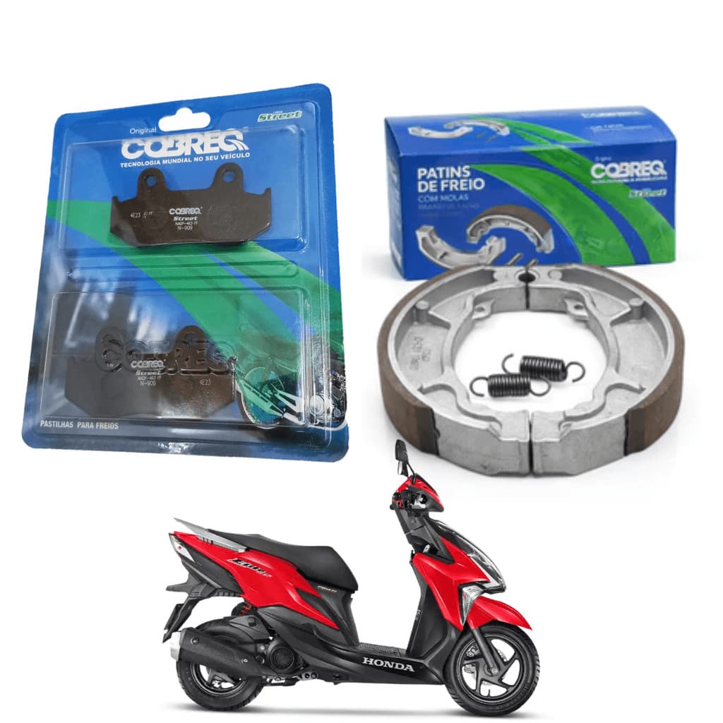 Kit Pastilhas de Freio e Lonas Elite 125 2019 2020 a 2024 Cobreq
