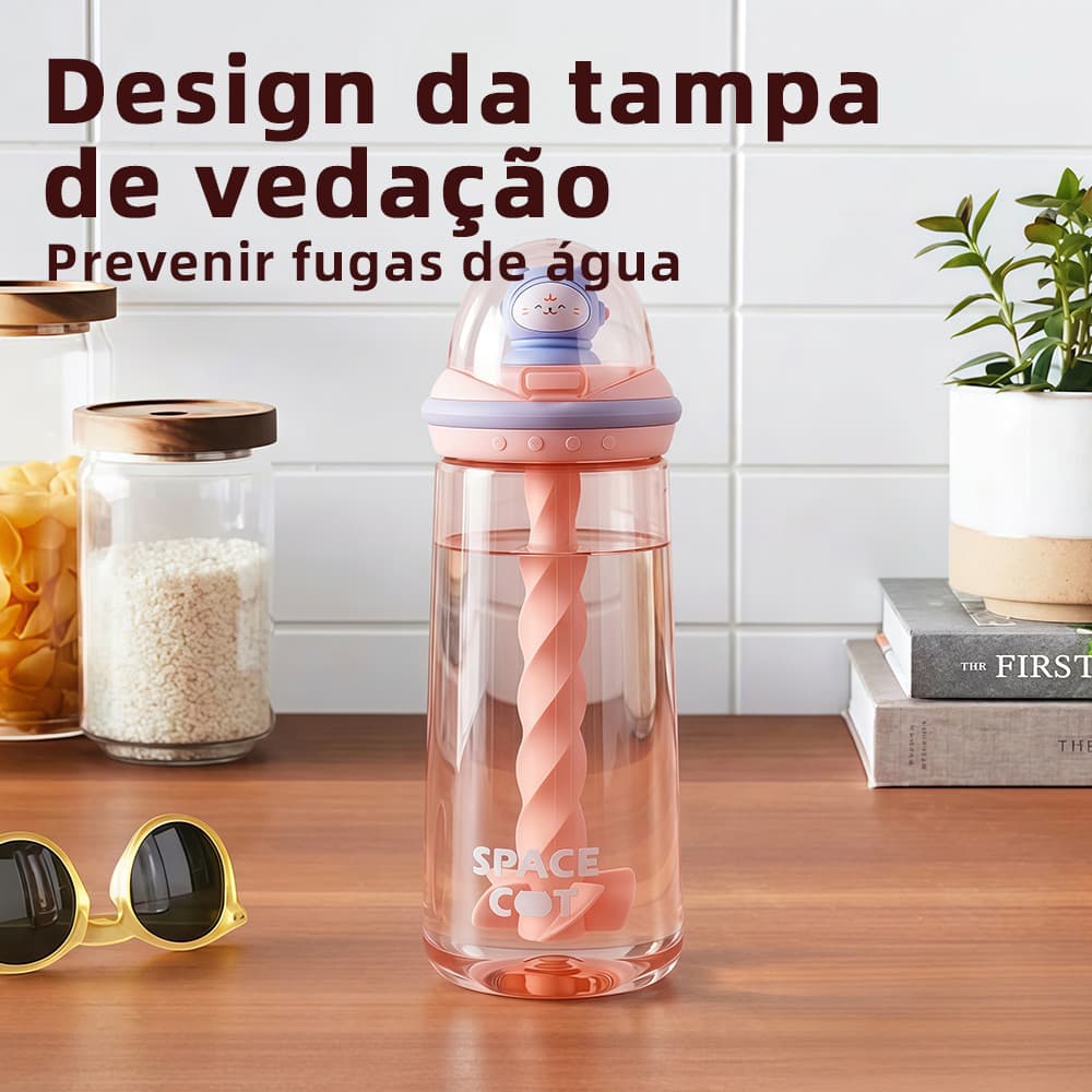 Garrafa de Água 500ml com Canudo de Grande Capacidade Portátil Vedação Antivazamento Resistente à Abrasão e Queda
