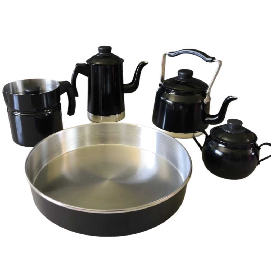 Kit café  5 peça,  fervedor + bule+chaleira+forma+açucareiro, Almar