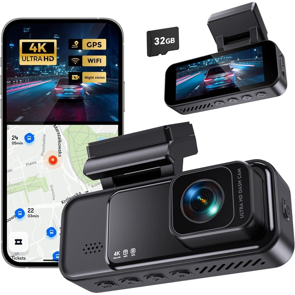 COOLCRAZY Câmera Veicular 4K Frontal, com WiFi e GPS Integrados, Câmera para Carros, Tela IPS de 3,2" com Controle por A