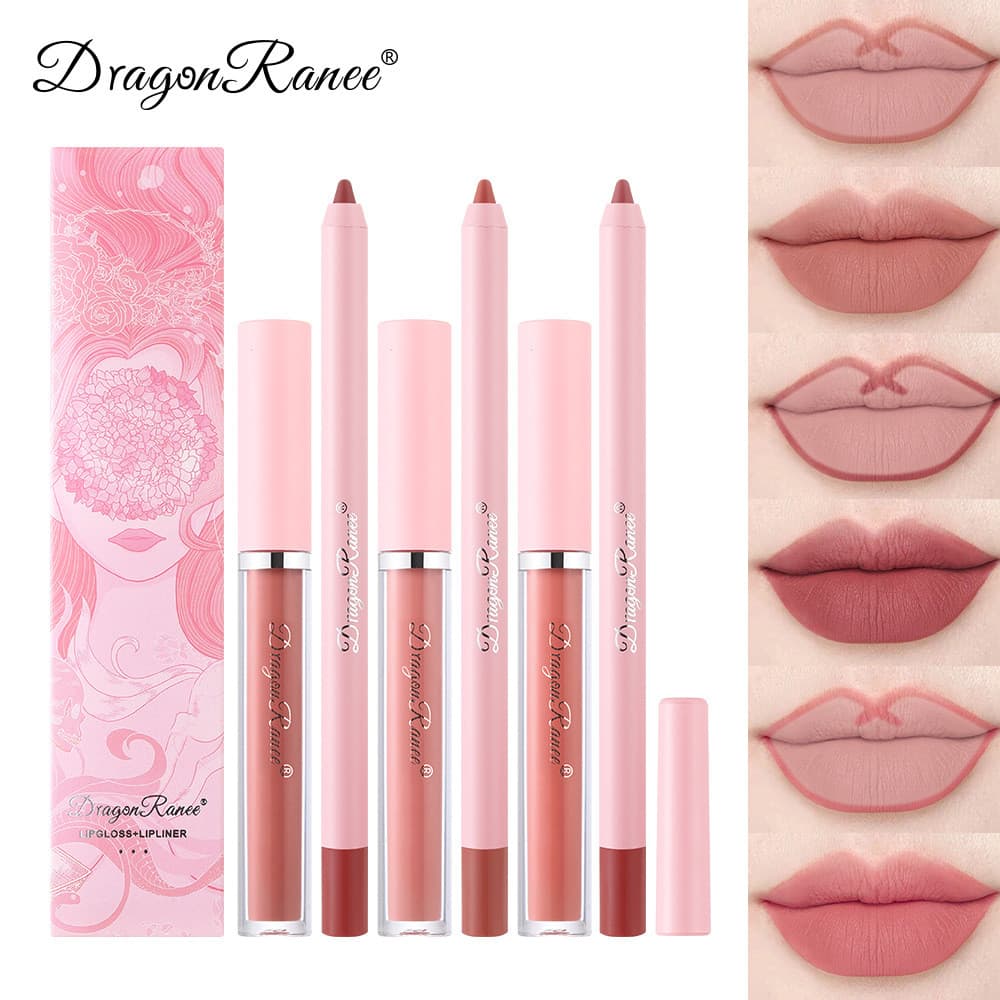 Novo à prova dwaterproof água fosco gancho linha batom caneta espuma não-desbotamento delineador labial + brilho labial