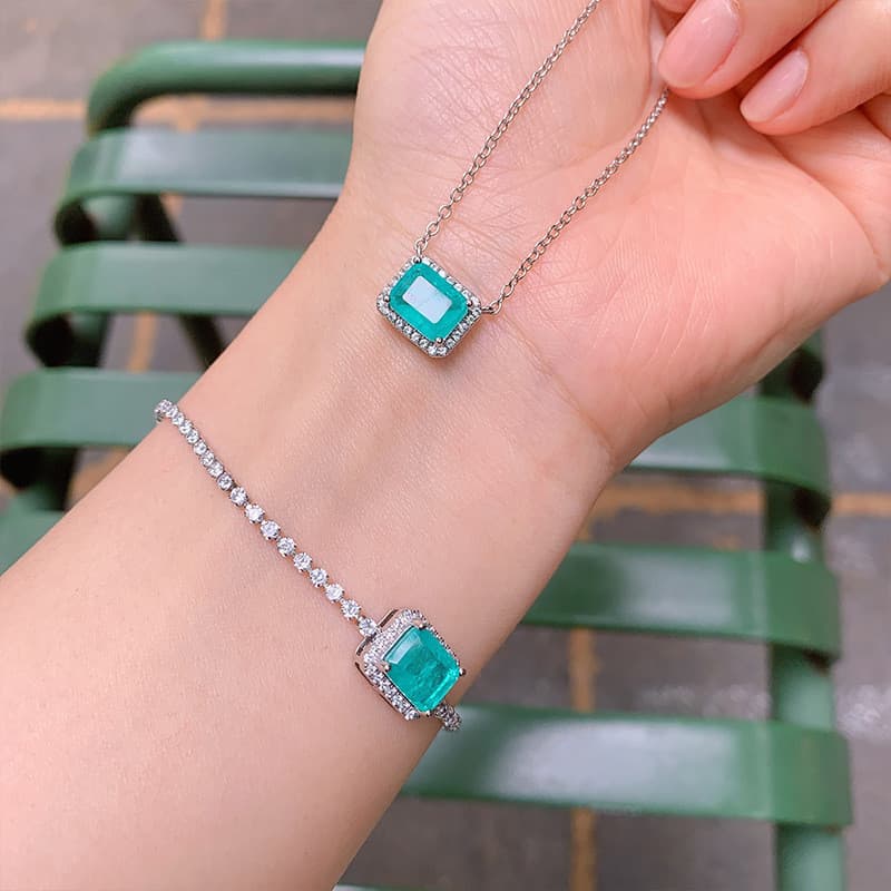 Rubi * desejo comércio exterior simples pequeno quadrado paraíba zircão pulseira feminino temperamento azul colar jóias