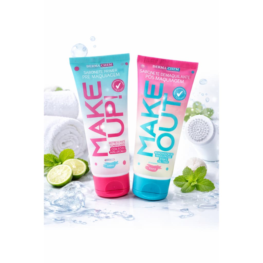 Kit 2 Sabonete Pré e Pós Maquiagem Make Up e Make Out Dermachem