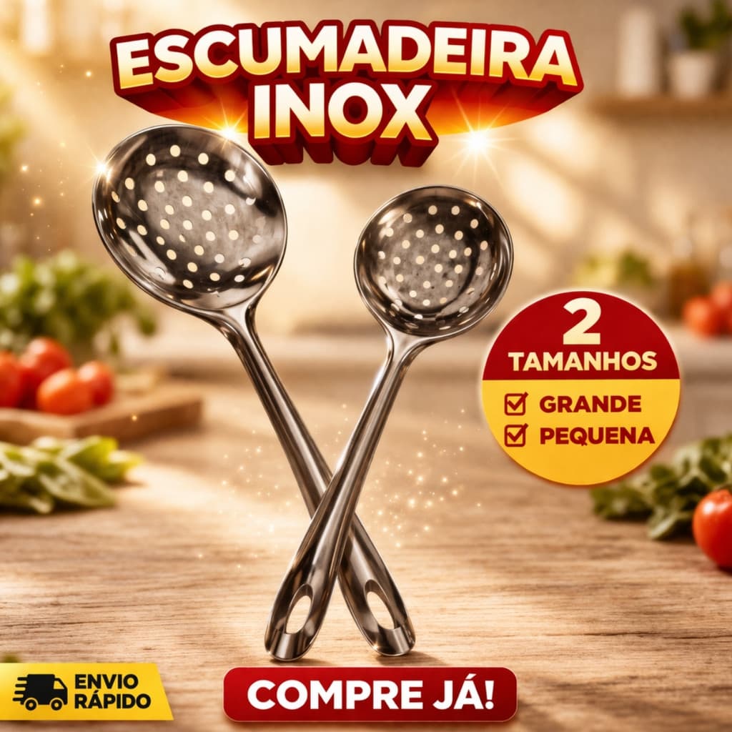 Kit 2 Escumadeira Tradicional Aço Inoxidável Grande e Pequena Arroz Fritura Utensílios Domésticos