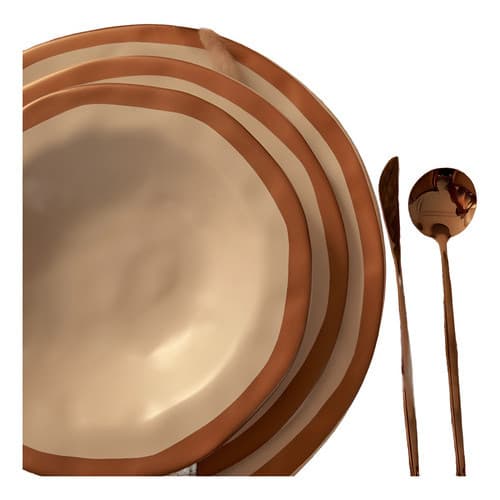 Aparelho Jantar 18 Pcs Sousplat, Prato Raso E Fundo Cerâmica Bege Gold