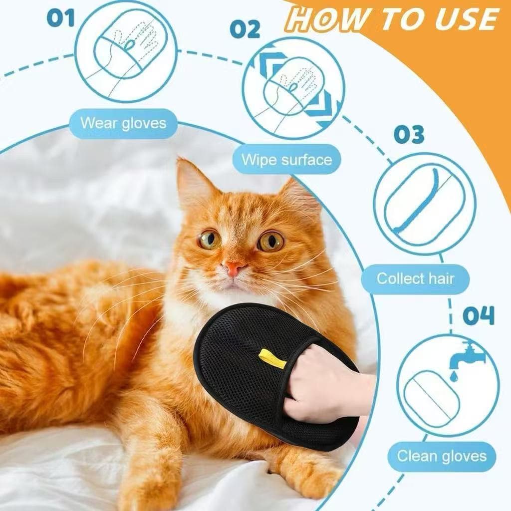 Luva Tira Pelos Pet Cães Gatos Remove Pelos Sofá Roupa Reutilizável Lavável Massagem
