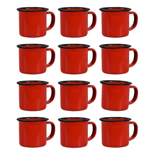 Caneca Esmaltada Vermelha 150ml Retro Antiga Da Roça 12 Unid Vermelho Borda Preta