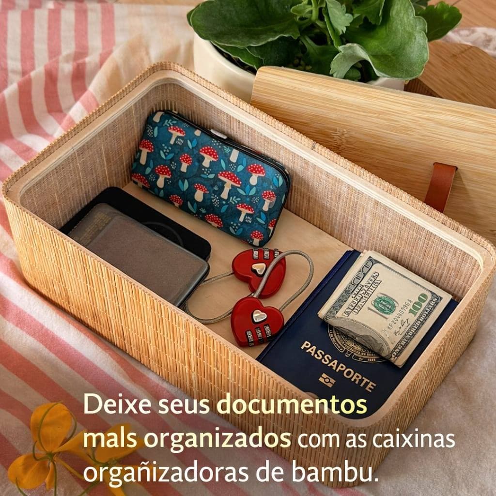 Porta Joias com Tampa de Bambu | Caixa Organizadora para Bijuterias, Anéis, Brincos e Acessórios, 10008-C6-POJORGRTB