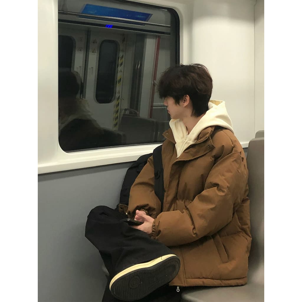 Jaqueta marrom com gola alta, jaqueta masculina de inverno Melade, jaqueta de pão grosso, resistente ao frio, jaqueta de