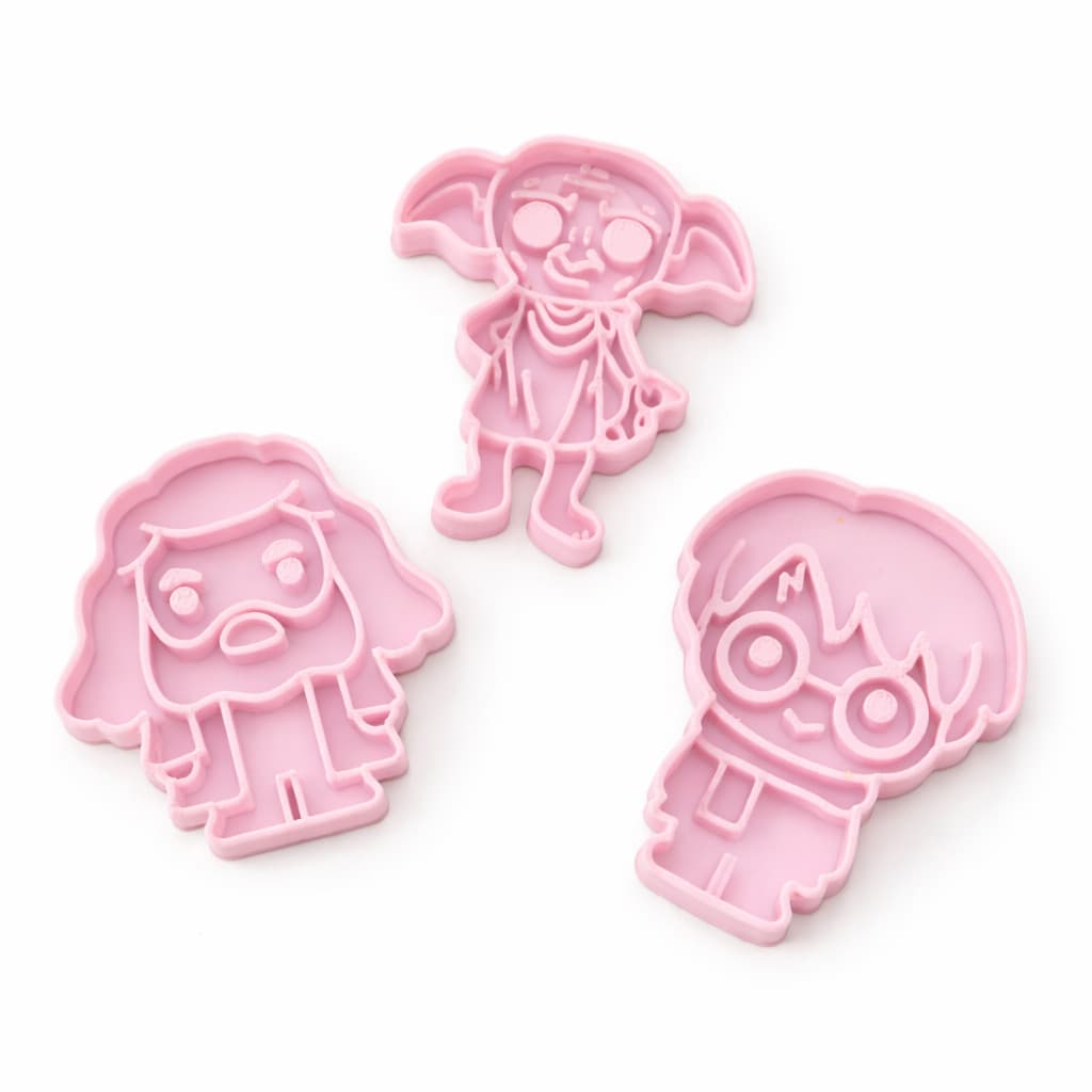 Kit Cortadores de Biscoito Harry Potter, Hagrid e Dobby – Kit 3 Peças Rosa Bebê | Moldes para Biscoitos Decorados