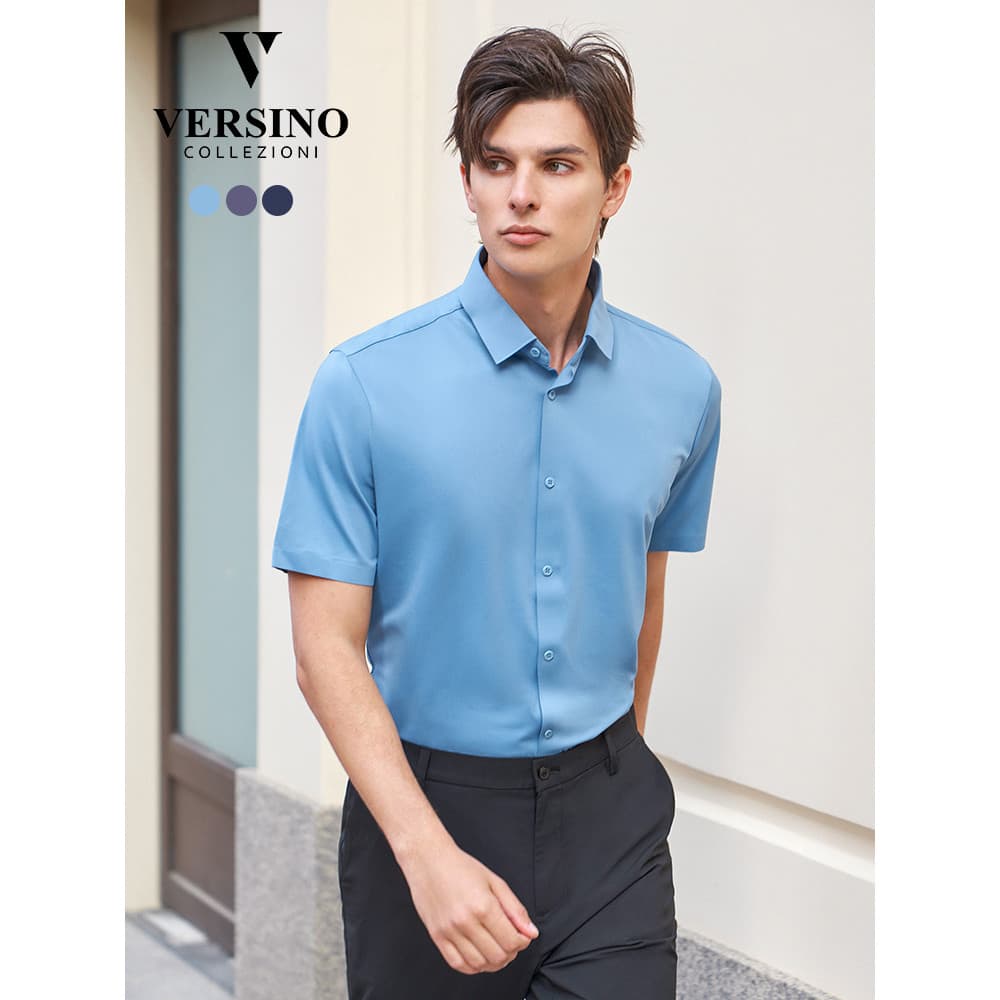 Versino versino camisa de malha masculina negócios Casual luz luxo cor lisa camisa de manga curta masculina verão novo e