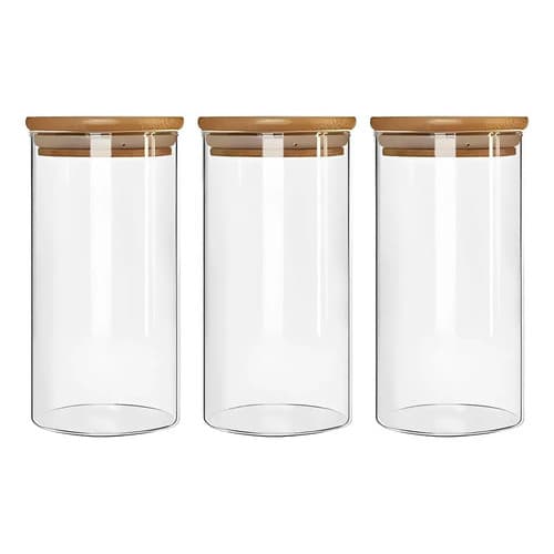 Jogo 3 Potes Hermeticos 700 Ml Tampa Bambu