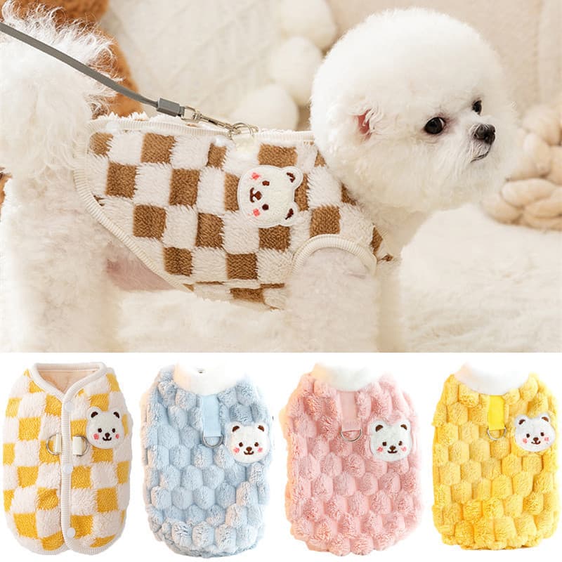 Roupas de cão Gatos de inverno com fivela de pelúcia Dog Bear Candy Print Sweater Casaco de cão pequeno
