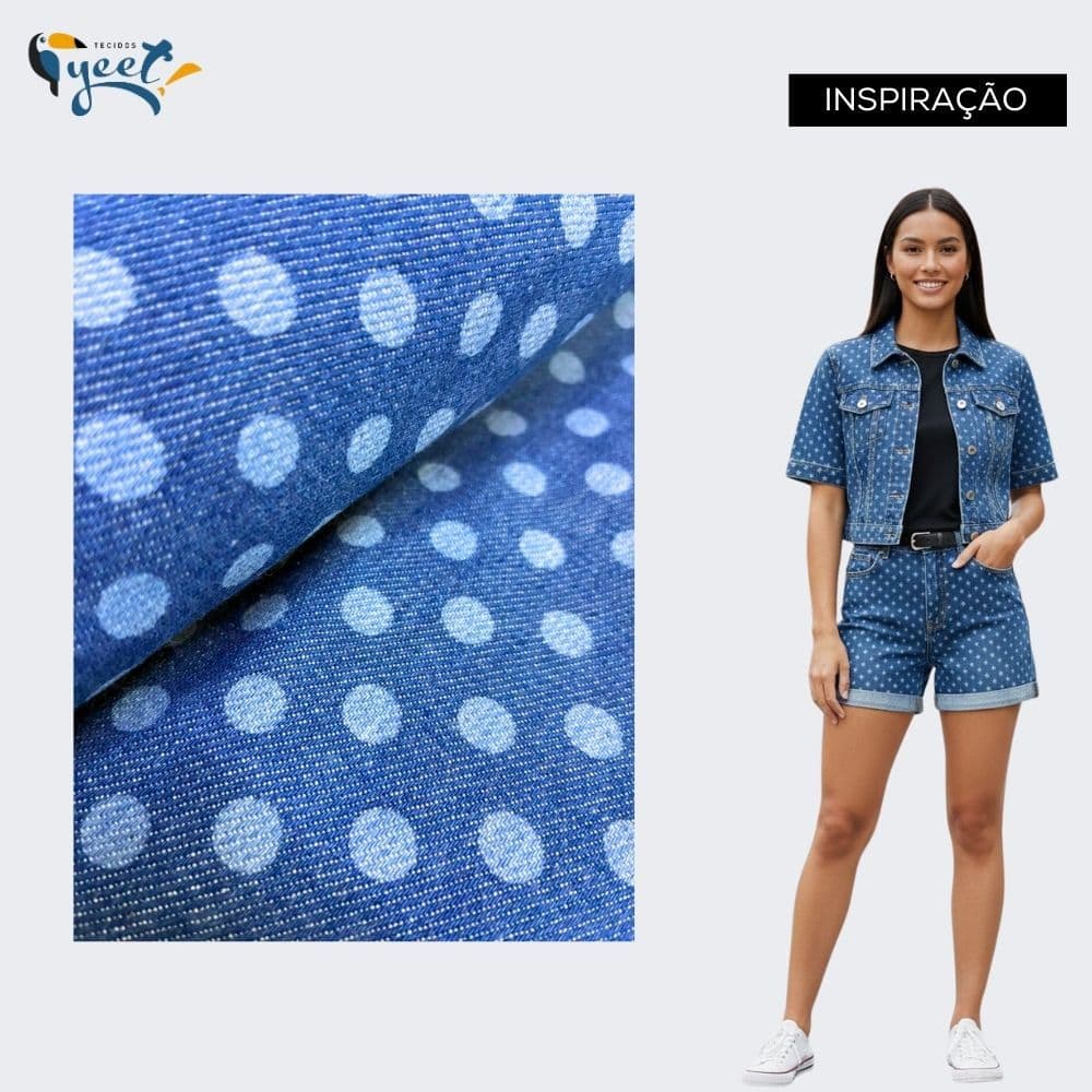 Jeans Poá - Tecido Estampado Digital -  Largura 1,75m -  100% Algodão