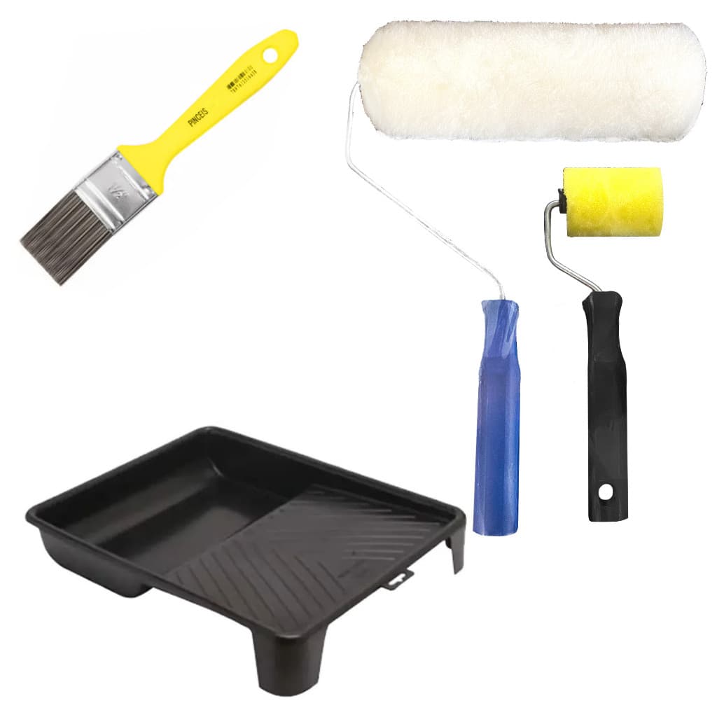 Kit Pintura 5 Peças Multiuso Rolo , Bandeja, Suporte , Pincel E Rolo de Espuma Pequeno 5cm Fênix