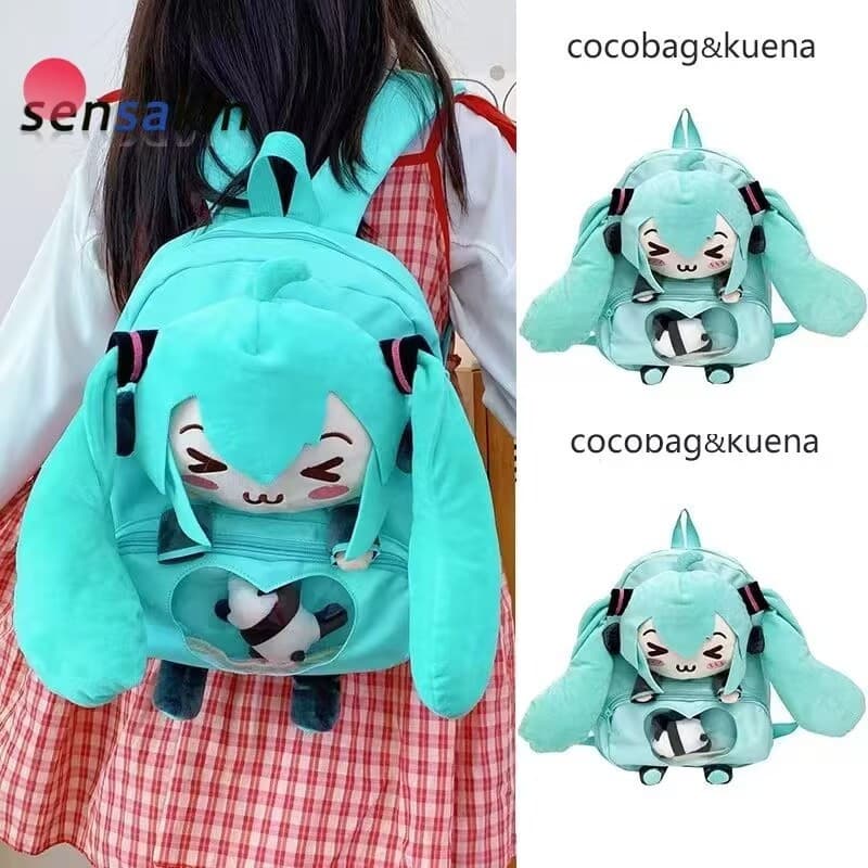 Mochila de Pelúcia Nova de Hatsune Miku para Meninas, Boneca de Anime, Mochila Escolar para Estudantes