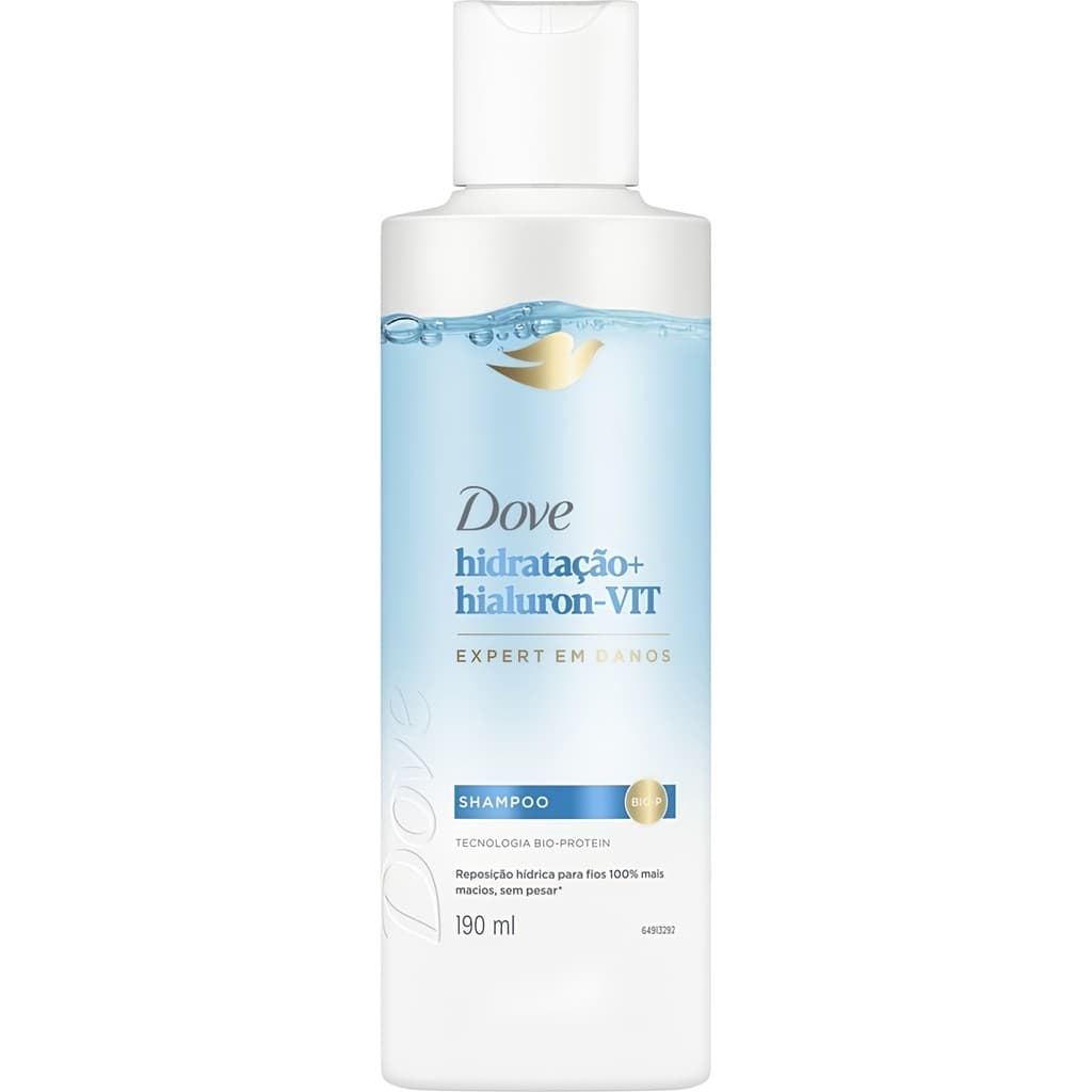 Shampoo Dove Hidratação + Hialuron-VIT 190ml Bio-Protein Vegano Cuidado Profundo Hidratante Cabelos Secos