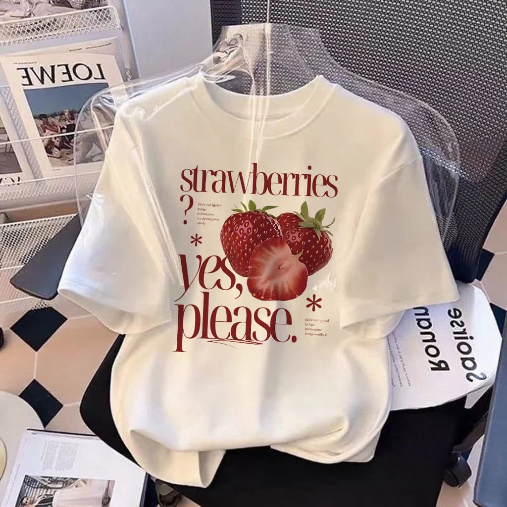 Camiseta Básica T-Shirt 100%Algodão Unissex | Morango Strawberry Coreano | MODA STREET T SHIRTS