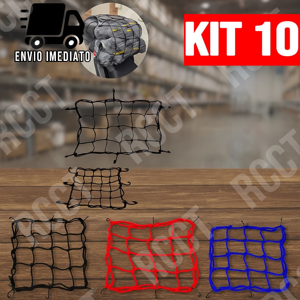 Kit 10 Rede Elástica Aranha 30x30 para Moto Bagageiro Bauleto Carga Viagem Fixação Segura