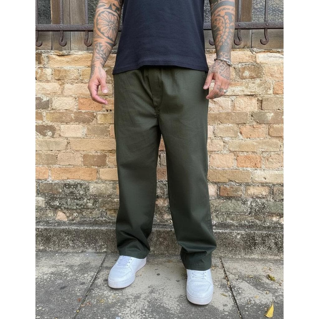 Calça Balão Jeans Verde Masculina Streetwear Premium Larga