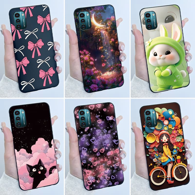 Para Nokia G21 G11 Plus Caso Bonito Amor Coelho Dos Desenhos Animados Preto TPU Silicone Capa Macia NokiaG21 G 11 G11Plu