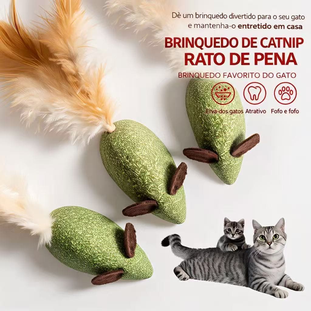 Kit de 2/4/6 Brinquedo para Gatos em Formato de Rato com Catnip, Matatabi e Penas, Antiestresse