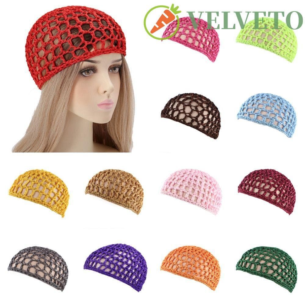 ELVETO Malha Rede De Cabelo , Turbante Feito À Mão Chapéu Preto Peruca Bonés , Touca Noturna Alça Ajustável Crochê Snood