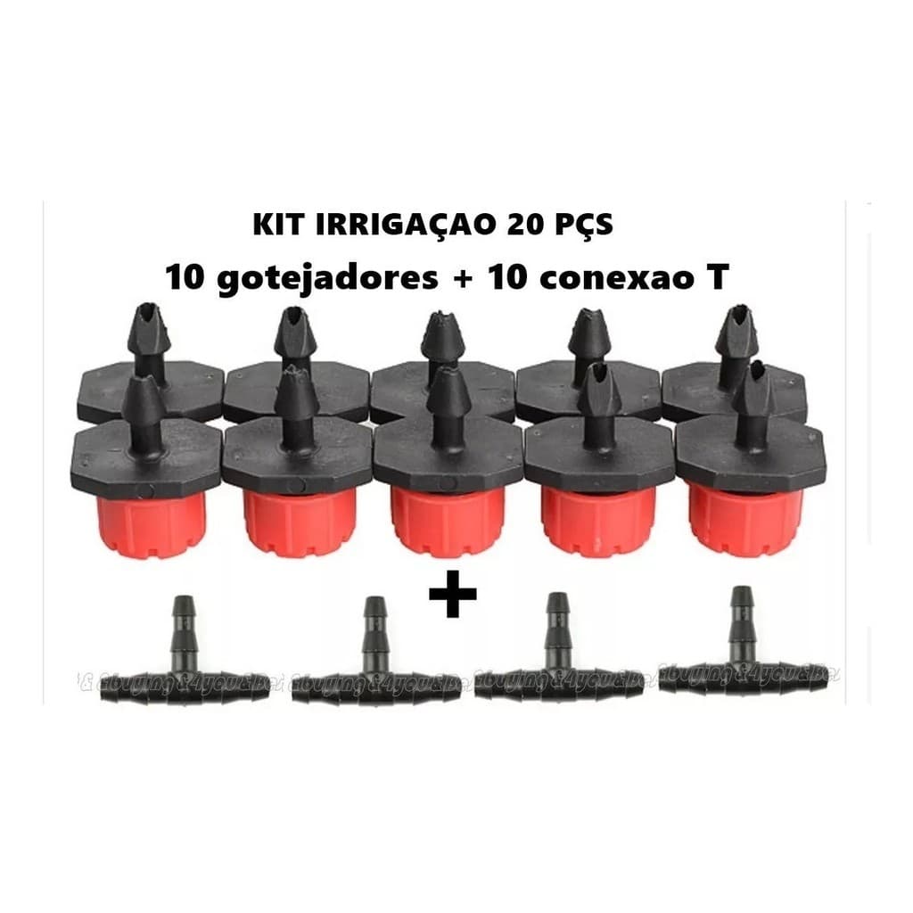 Kit Irrigação Com 10 Gotejadores + 10 Conexão T 4mm