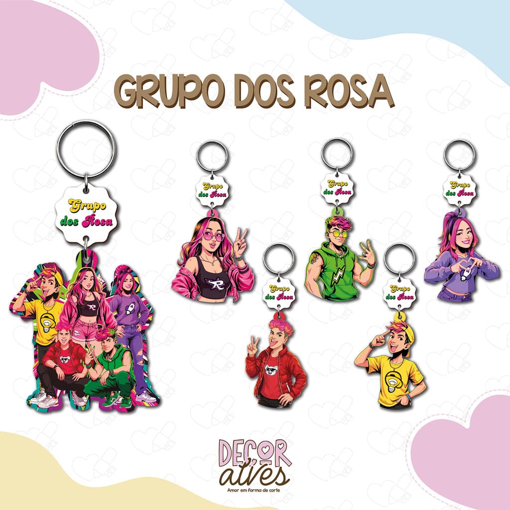 Grupo dos Rosa da Emily vick - Chaveiro Personalizado MDF brilhoso Lembrancinha infantil