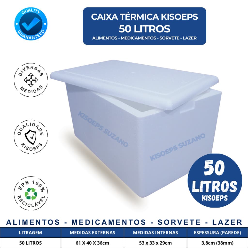 Caixa Térmica Isopor EPS 50 Litros Medicamentos Sorvetes Alimentos Peixe Churrasco lazer