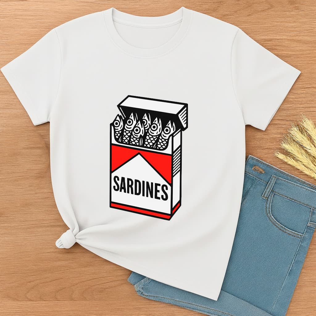Camiseta T-Shirt Básica Sardinhas Estiloso Tendência Verão Modelo Blusa Lançamento Envio Rápido