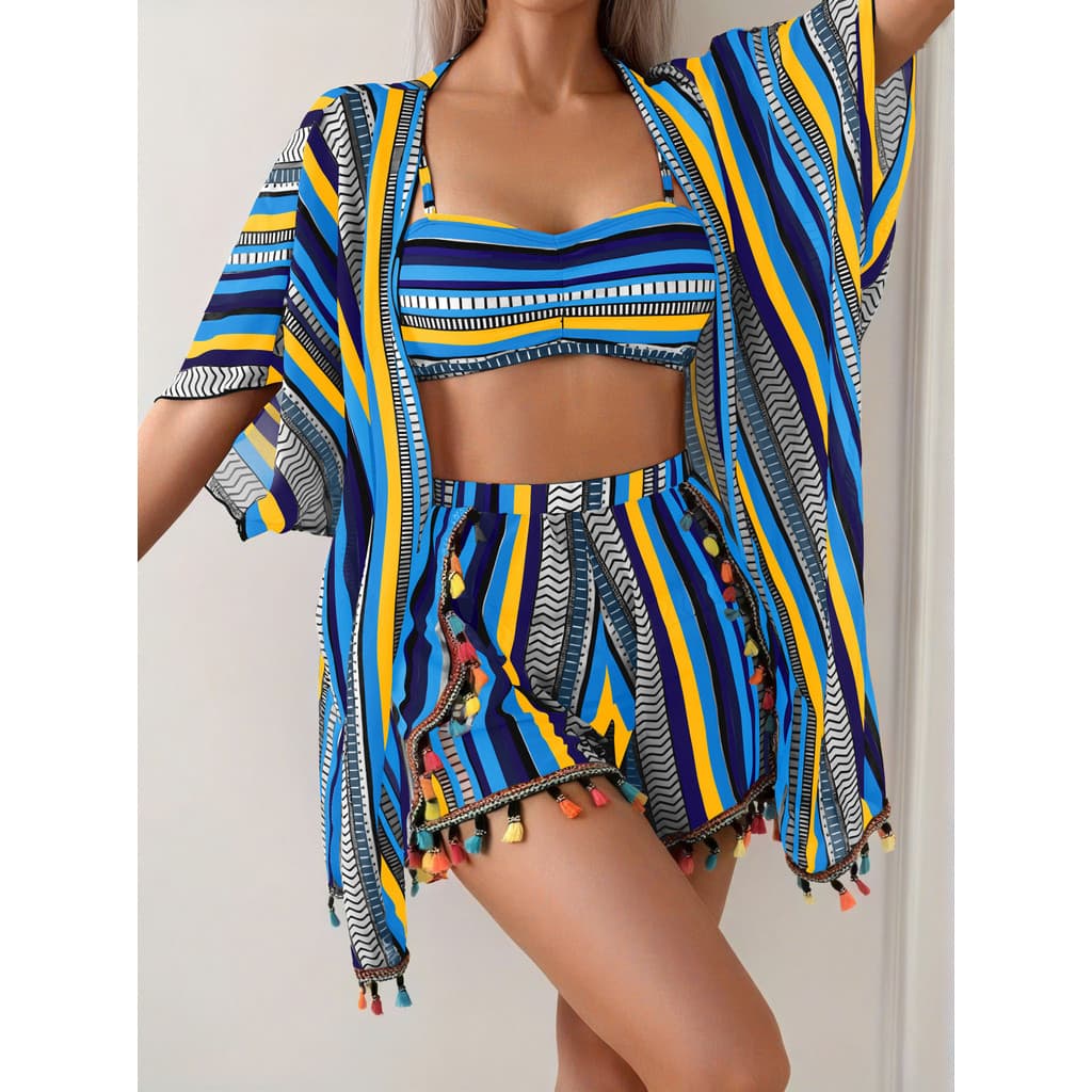 Europeu americano oriente médio protetor solar blusa biquíni com franjas conjunto de maiô de quatro peças20260128