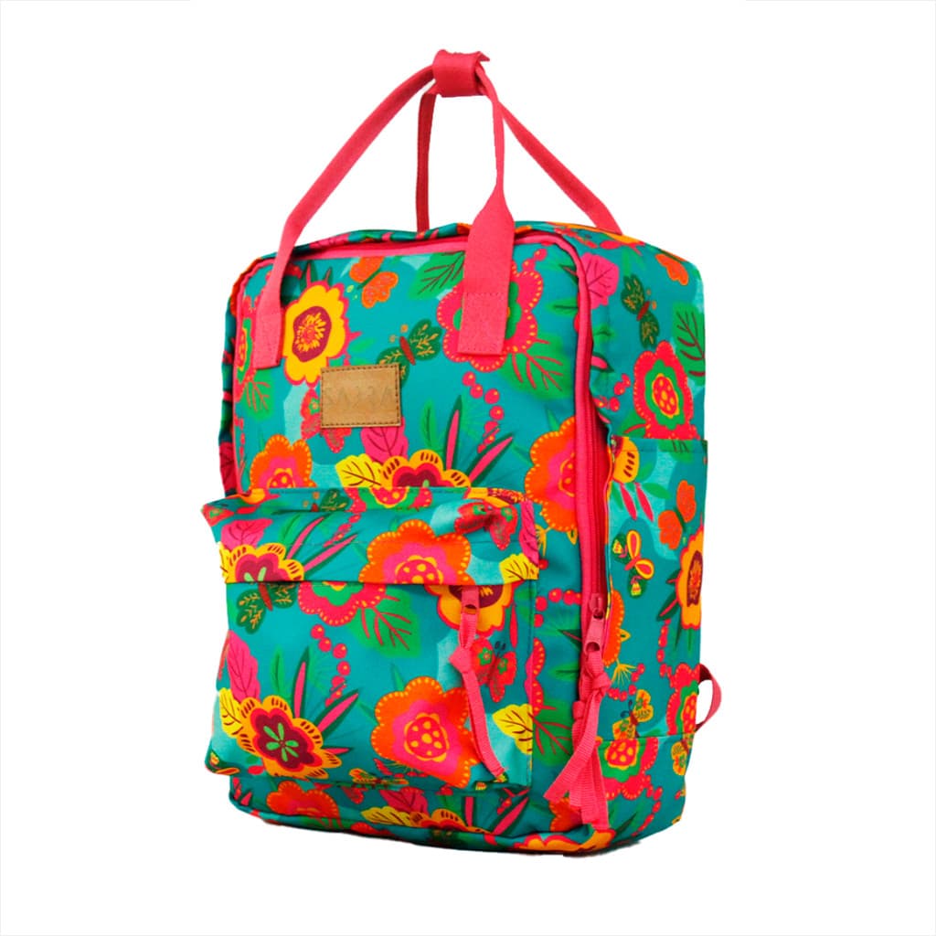 Mochila Feminina Infantil Escolar Quadrada Maternal Alça Costas Forte Jardim Encantado