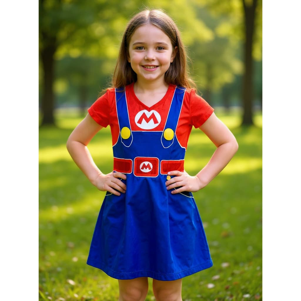 Fantasia Menina Mario Bros Vestido Infantil Feminino Premium Para Carnaval Halloween Festa Tema