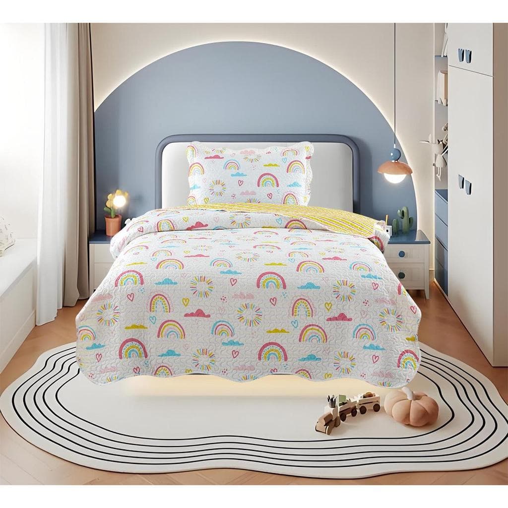Kit de Cobre Leito Infantil Estampado 2 Peças Colcha Protetor de Colchão Matelado  e Proteção Superior Design Atraente