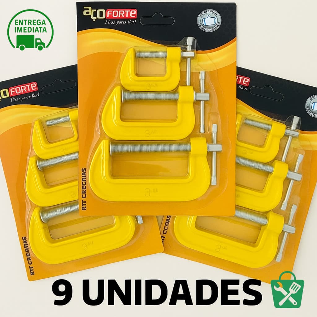 Kit 9 Grampos Sargento Tipo C Profissional Marcenaria Serralheria DIY