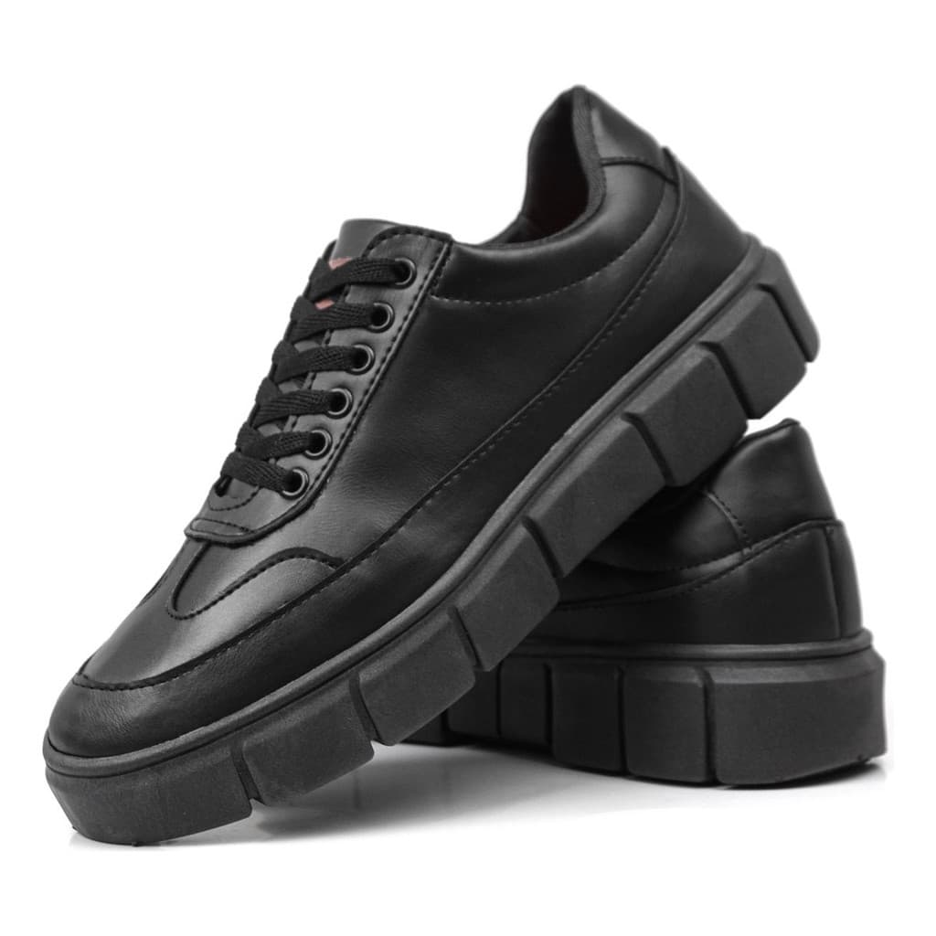 Tênis Masculino Preto Plataforma Tratorada Streetwear Confortável Moda Atual com Kit Relógio