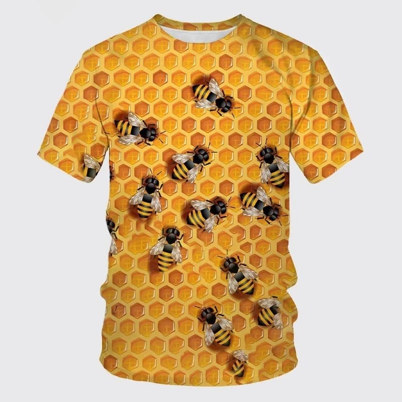 Verão Novo Casual Abelha Padrão Masculino Impresso Camiseta Rua Pop Hip Hop Personalizado Em Torno Do Pescoço Confortáve