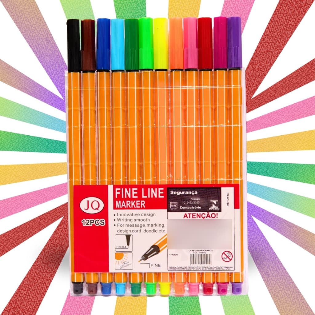 Kit 12 Canetas Coloridas File Line Ponta Fina Marker