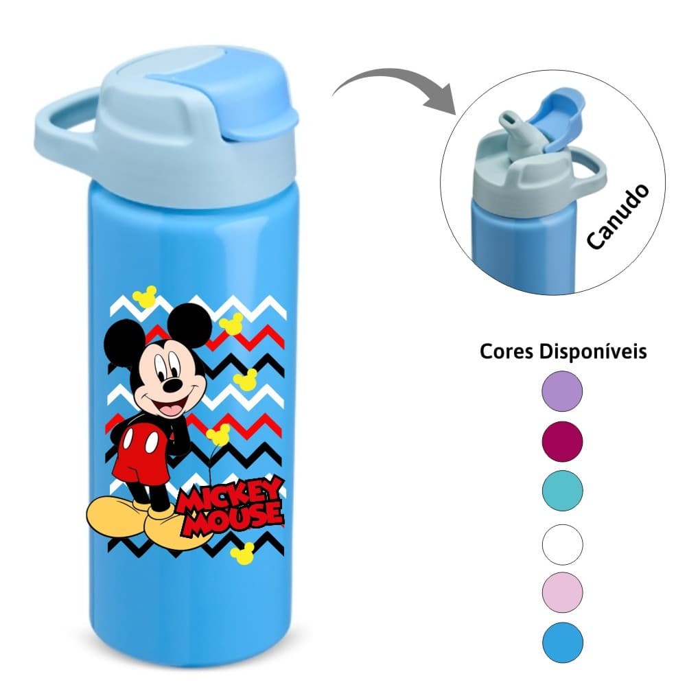 Squeeze Aluminio com Canudo 600 ML ideal para Hidratação Escolar Mickey