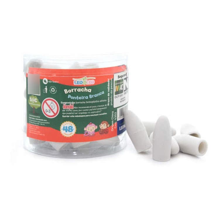 Kit 48 Borrachas Ponteira Oval Escolar Leonora Cor Branca