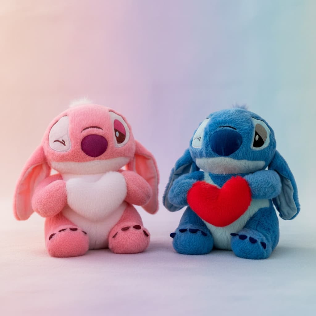 Kit 2 Pelúcias Stitch E Angel Coração 22cm Alta Qualidade