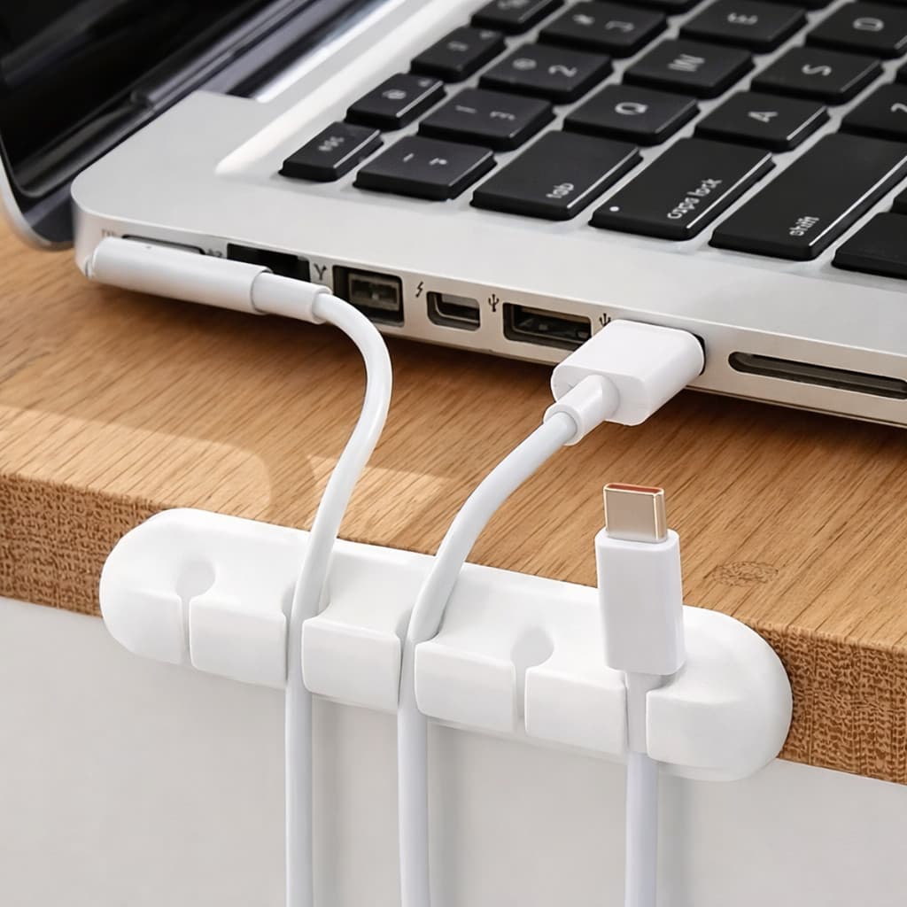 Organizador de Cabos e Fios Mesa 3 5 7 Entradas em Silicone Flexível